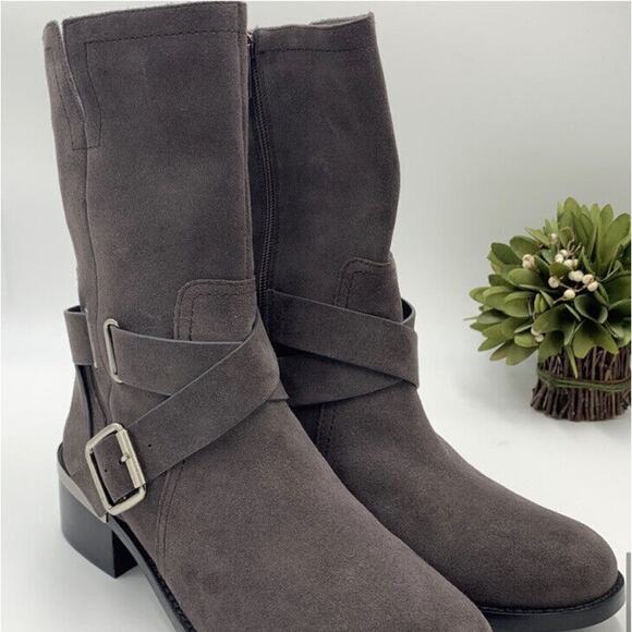Vince Camuto Gray Wethima Engineer Boot Tuscan Leather Taupe Size 10M New - Picture 10 of 10